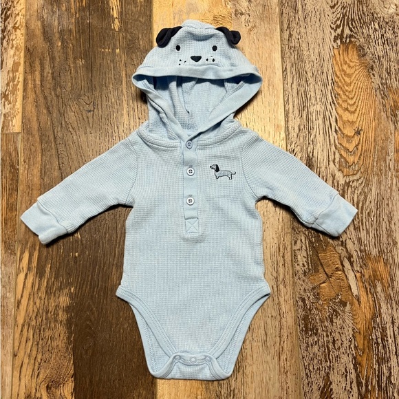 Little Me 3 Month Blue Weenie Dog 100% Cotton Hoodie w/ Button Detail - Picture 2 of 7